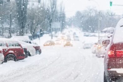 car driving on snowy road