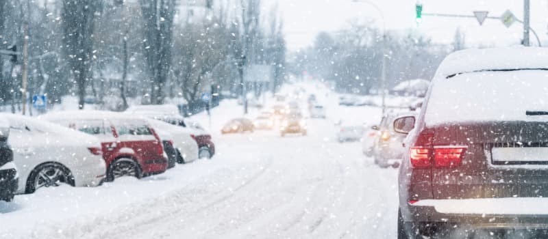 car driving on snowy road