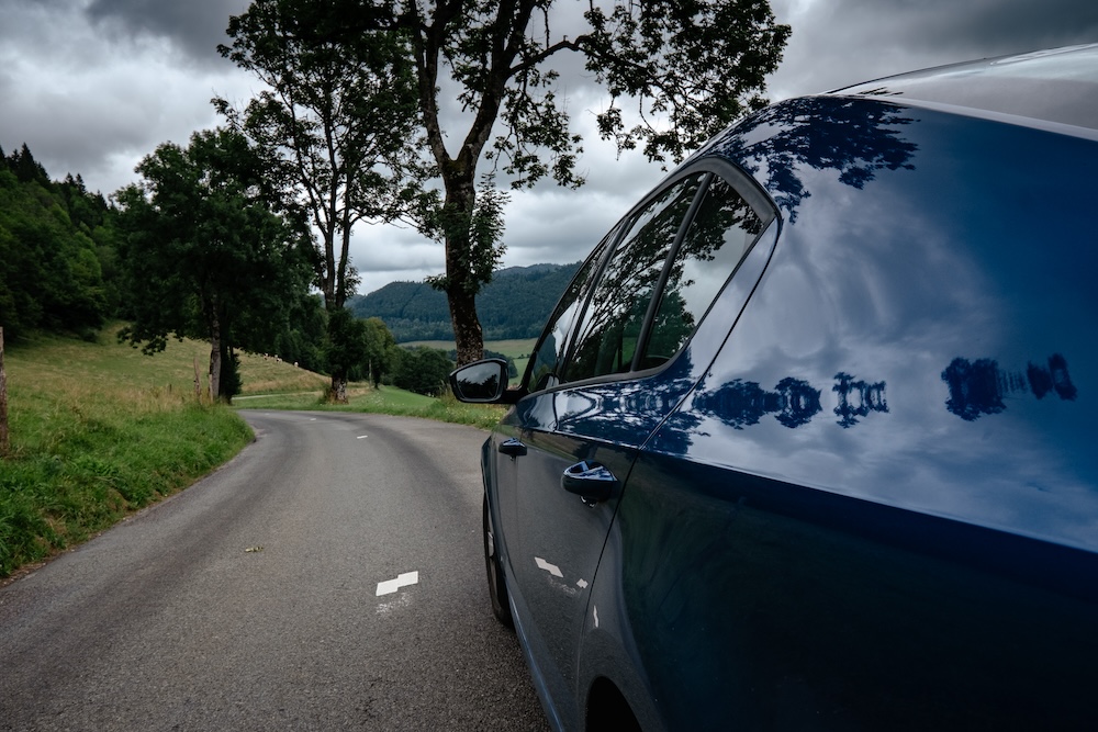 car on winding road